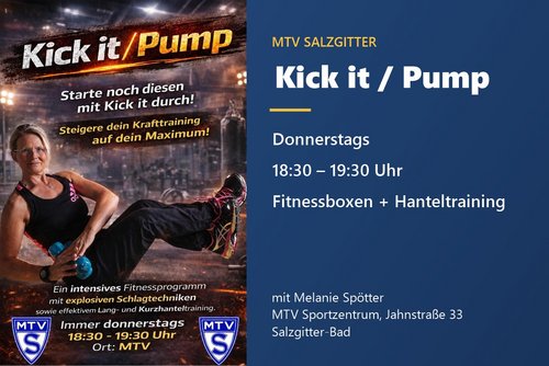 Kick it / Pump beim MTV Salzgitter – Fitnesskurs in Salzgitter-Bad, donnerstags 18:30–19:30 Uhr